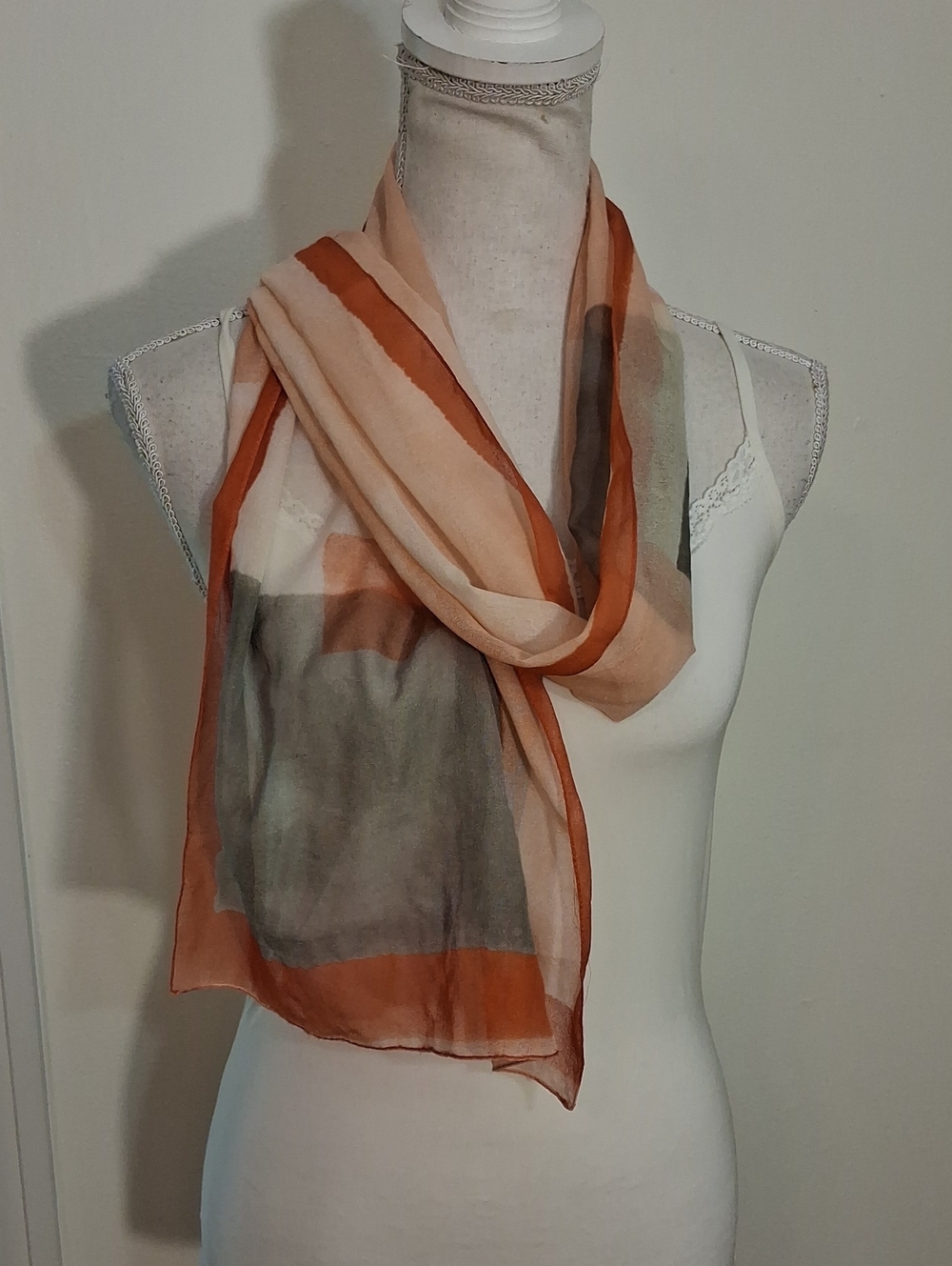 Lightweight Peach Orange & Gray Sheer Scarf - Women's Accessory